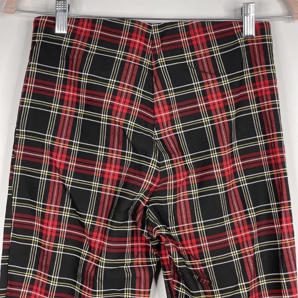 2/$30 ZARA Tartan Plaid Zip-up Skinny Pants Ring Pull Medium Red Black #7310 - Picture 11 of 16